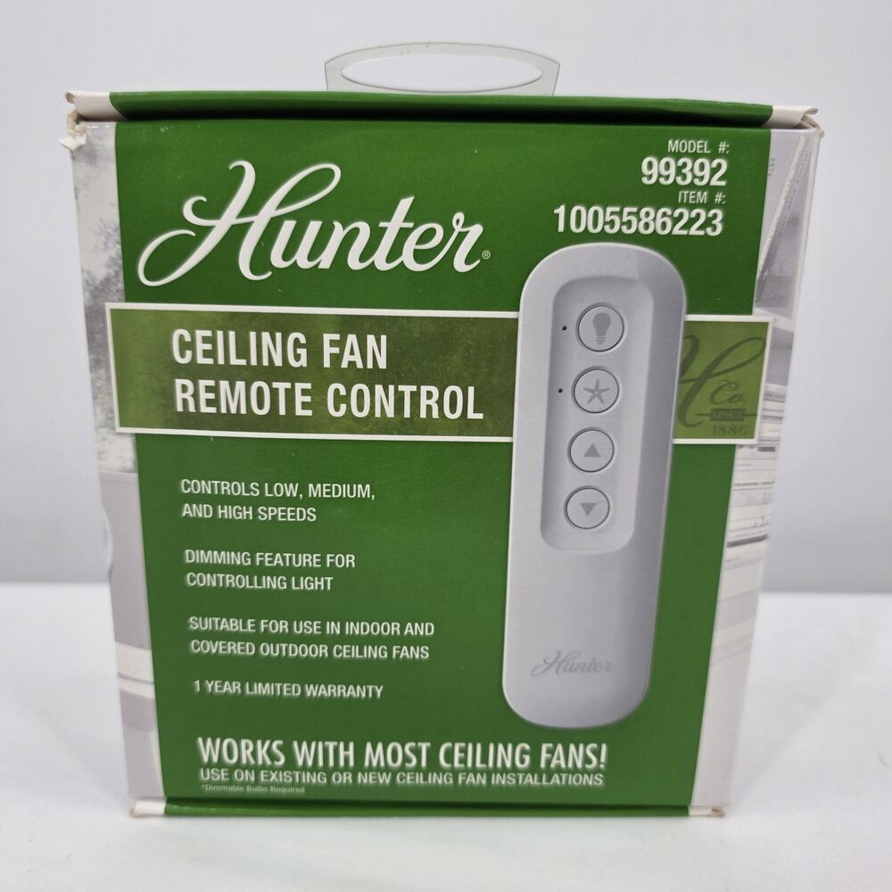 Hunter Model# 99392 Ceiling Fan Remote Control Kit With Receiver 3 Speed Dimming